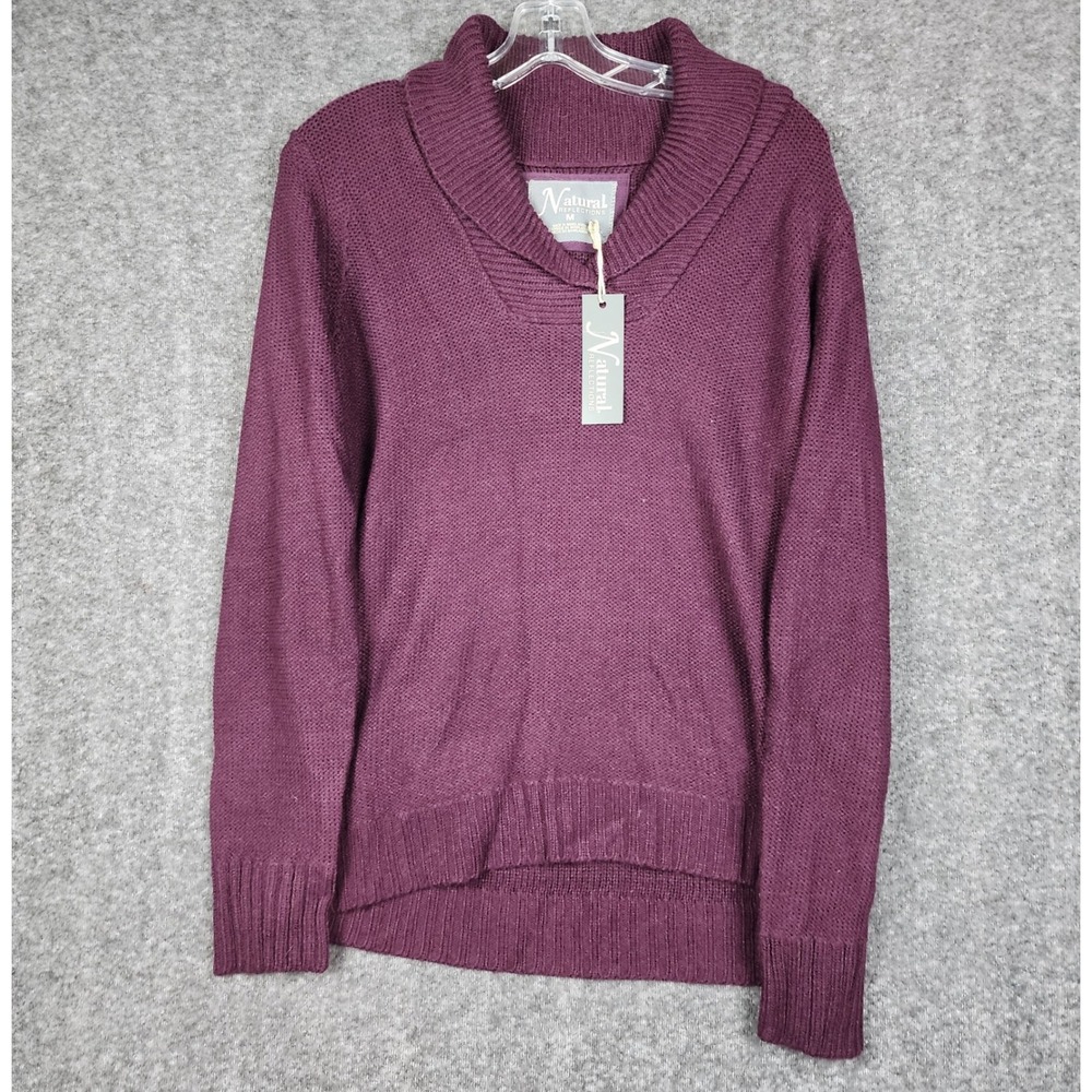 Natural Reflections Sweater Women Size M Purple Shawl Neck Textured Knit NWT